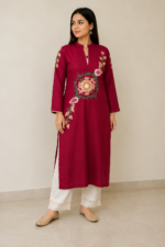 Women's Cotton Embroidered Kurti (Shirt Only) – Maroon - Image 4