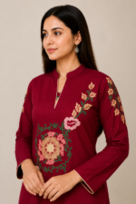 Women's Cotton Embroidered Kurti (Shirt Only) – Maroon - Image 3